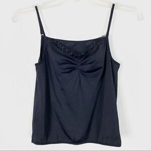 Diana Black Ruched Ruffle Cami Tank Top